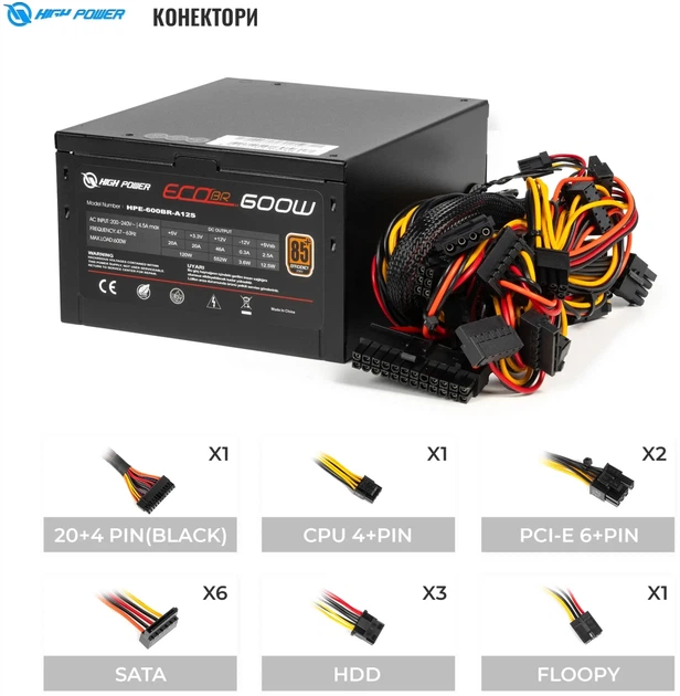 Блок питания High Power Eco II BR600 80+ Bronze 600 Вт (HPE-600BR