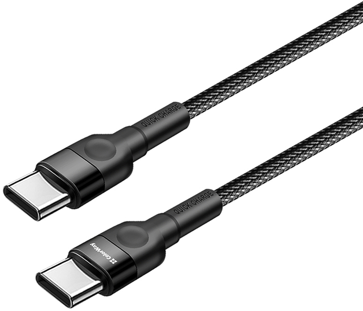 Kabel ColorWay Type-C - Type-C PD Fast Charging 60W 3.0A 1 m Black (CW-CBPDCC047-BK) - obraz 1