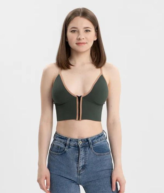 Топ женский на молнии, спортивный топ с чашечками Оливковый XS-S ...