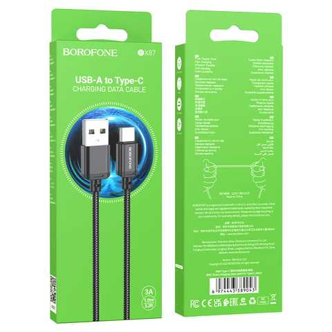 Кабель Borofone BX87 Sharp charging data cable Type-C 3A 1m black - Фото 2 Кабель Borofone BX87 Sharp charging data cable Type-C 3A 1m black - зображення 2
