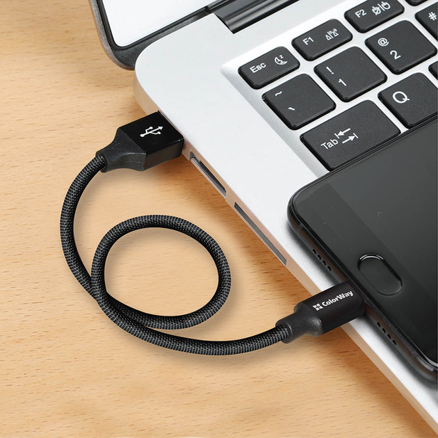 Kabel ColorWay USB - Type-C 2.4A 25 cm Black (CW-CBUC048-BK) - obraz 5