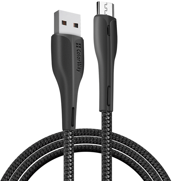 Kabel ColorWay USB MicroUSB Led 2.4A 1 m Black (CW-CBUM034-BK) - obraz 2