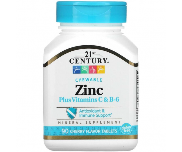 Цинк з вітамінами С і В6, 21st Century "Zinc Plus Vitamins C&B-6" смак вишні (90 жувальних таблеток)(36262221) - Фото 1 Цинк з вітамінами С і В6, 21st Century "Zinc Plus Vitamins C&B-6" смак вишні (90 жувальних таблеток)(36262221) - зображення 1