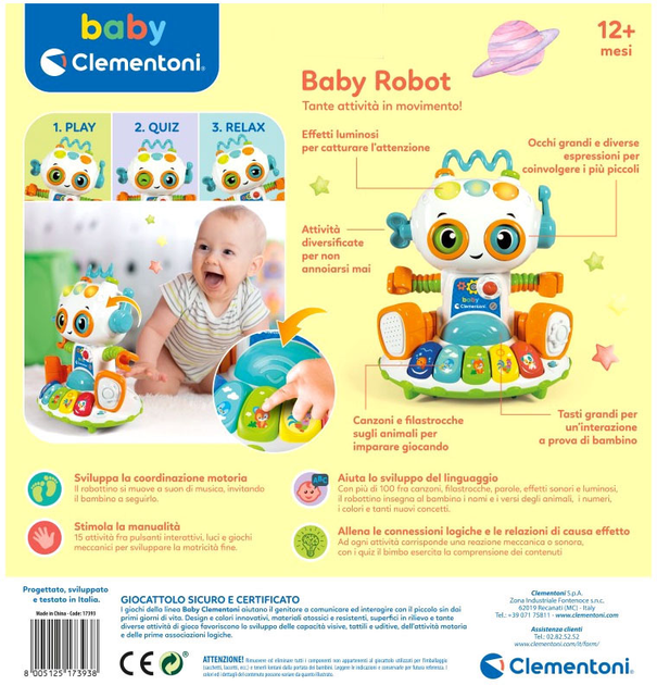 Robot interaktywny Clementoni Baby z efektami świetlnymi i dźwiękowymi (w języku włoskim) (8005125173938) - obraz 4