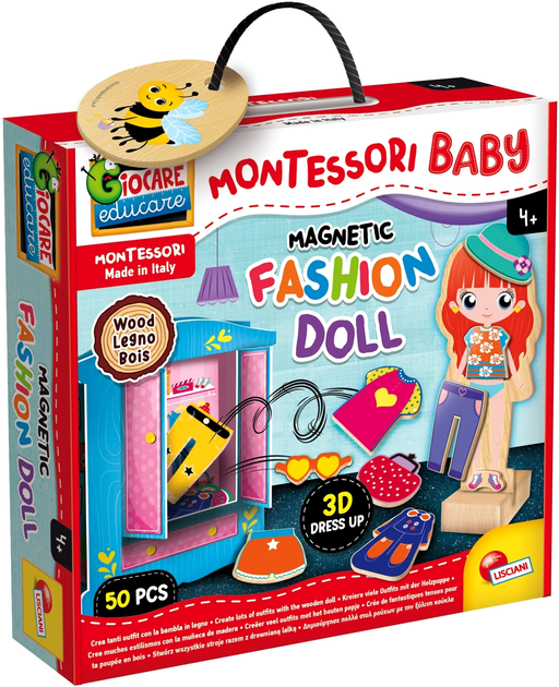 Розвиваюча іграшка Lisciani Montessori Legno Magnetic Fashion Doll (8008324098361) - зображення 1