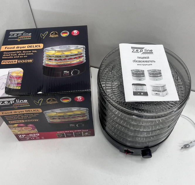 Сушилка Дегидратор для Овощей и Фруктов Zepline ZP-029 800W Универсальная для Всех Продуктов (Black) - изображение 5