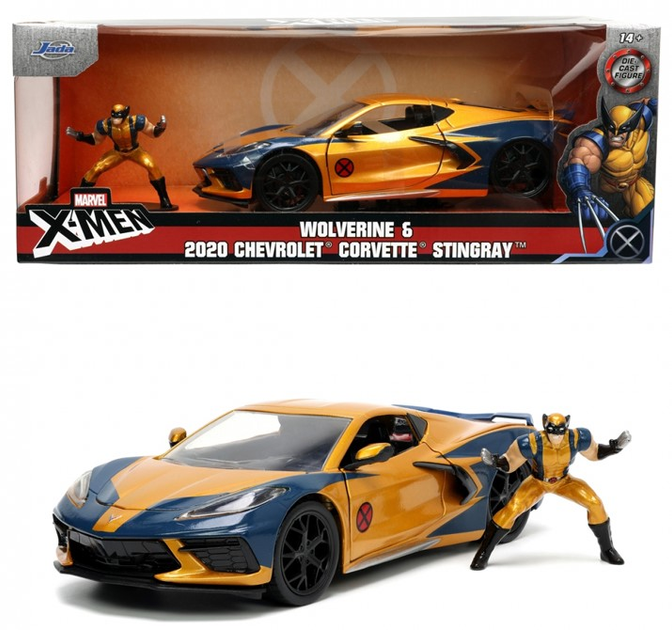 Металева модель автомобіля Jada Toys Marvel X-Men Wolverin Chevy Corvette з фігуркою 1:24 (4006333080319) - зображення 1