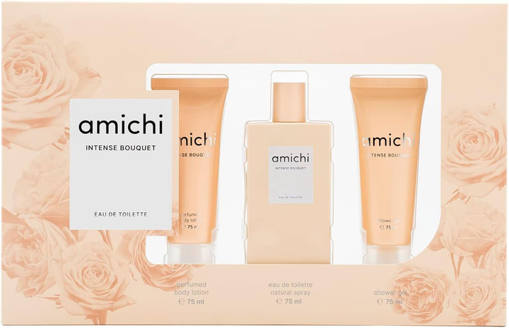 Набір для жінок Amichi Intense Bouquet Туалетна вода 75 мл + Гель для душу 75 мл + Лосьйон для тіла 75 мл (8414135018748) - зображення 1