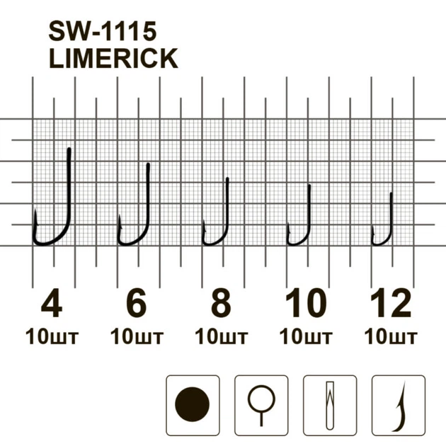 Крючки MiniMax Limerick SW-1115 # 4 BLN 10шт. ring - Фото 2 Крючки MiniMax Limerick SW-1115 # 4 BLN 10шт. ring - изображение 2