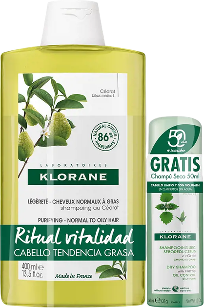 Zestaw do pielęgnacji włosów Klorane A La Cidra Light Szampon 400 + Suchy szampon 50 ml (3282779387965) - obraz 1