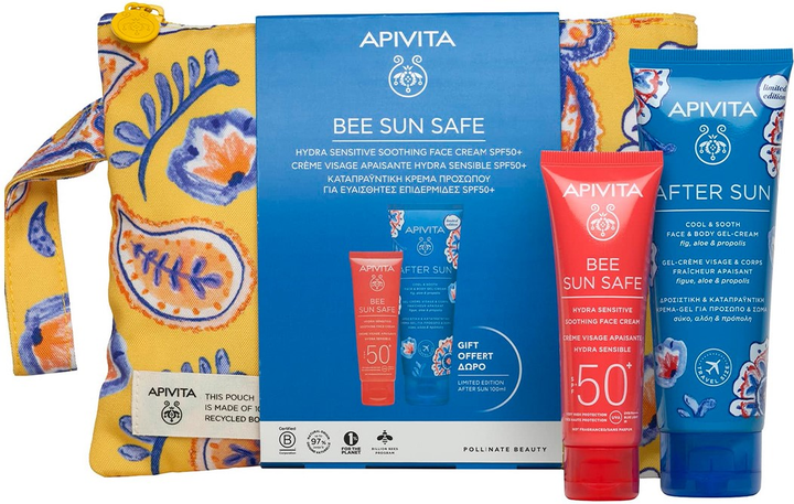 Zestaw Apivita Bee Sun Safe Krem przeciwsłoneczny do twarzy SPF 50 50 ml + Krem nawilżający po oparzeniach słonecznych 100 ml (5201279099473) - obraz 1