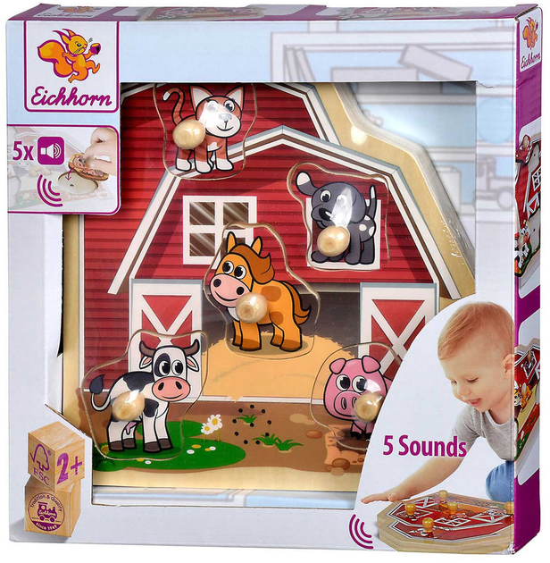 Puzzle drewniane Simba Farm ze dźwiękiem 25 x 25 cm 6 elementów (4003046004632) - obraz 1