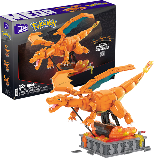 Zestaw klocków Mattel Mega Pokemon Mechaniczny Charizard z ruchem 1664 części (0194735133307) - obraz 1