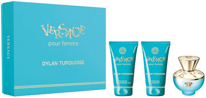 Подарунковий набір для жінок Versace Dylan Turquoise Pour Femme Туалетна вода 50 мл + Гель для душу 50 мл + Гель для тіла 50 мл (8011003871896) - зображення 1