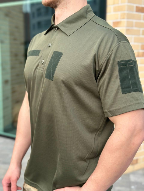 Мужская футболка поло coolmax олива ЗСУ военная тактическая ВСУ армейские для военнослужащих POLO 60 - изображение 1