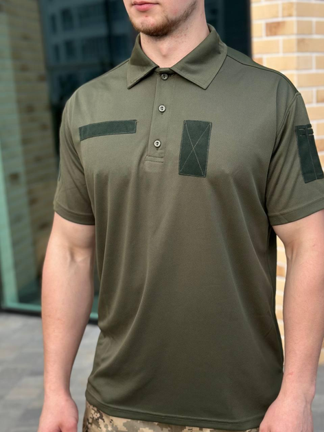 Мужская футболка поло coolmax олива ЗСУ военная тактическая ВСУ армейские для военнослужащих POLO 48 - изображение 2
