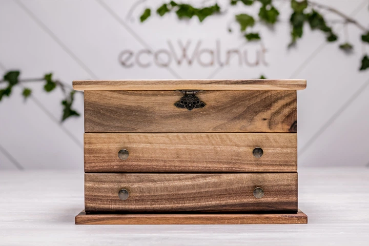Деревянный бокс органайзер шкатулка с зеркалом для хранения ювелирных изделий украшений бижутерии очков часов аксессуаров EcoWalnut Женская шкатулка для украшений с зеркалом - изображение 2
