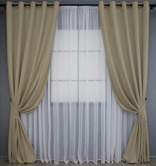 Комплект штор на люверсах VR-Textil Мікровелюр SPARTA № 1196ш 150х270 см 2 шт Бежевий (37-0120) - зображення 2