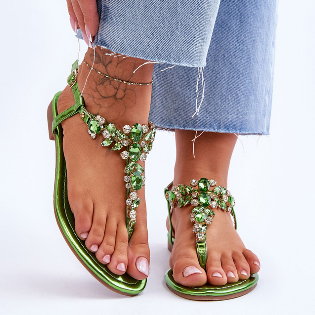 Sandały damskie z kryształkami Lenisa 40 Zielone (5905677113976) - obraz 2