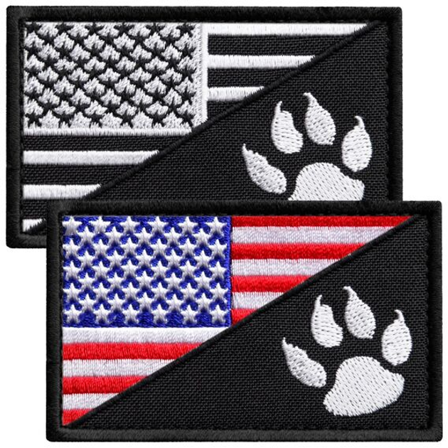 Набір шевронів 2 шт з липучкою Прапор США та лапка для службових собак, K-9, для кінологів, кінологічна служба, нашивка, вишитий патч - зображення 1