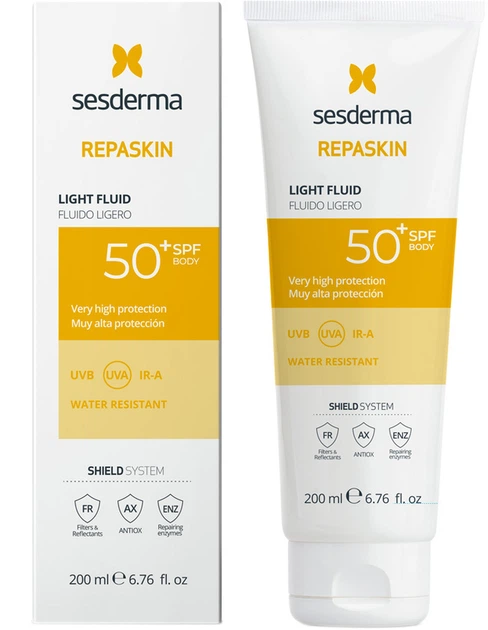 Сонцезахисний крем-гель для тіла Sesderma Repaskin Light Fluid SPF 50+ 200 мл (8429979482020) - Фото 1 Сонцезахисний крем-гель для тіла Sesderma Repaskin Light Fluid SPF 50+ 200 мл (8429979482020) - зображення 1