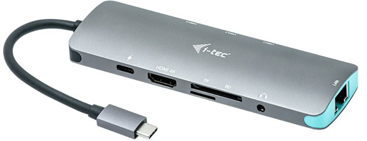 USB Hub i-Tec USB-C Metal Nano Docking Station 4K HDMI LAN + Power Delivery 100 W Grey (C31NANODOCKLANPD) - obraz 2