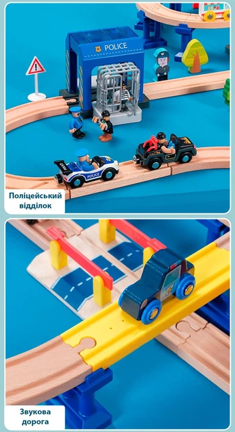 Дитяча залізниця з дерева Iekool, 134 деталі, 138x101 (Brio, Ikea, Playtive) A4146 - изображение 7