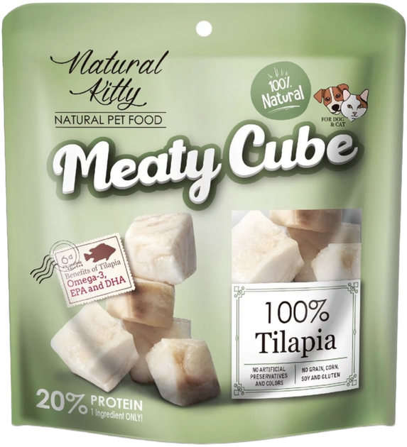 Ласощі для кішок та собак Natural Kitty Meaty Cube з тілапії 60 г (4712937601767) - зображення 1