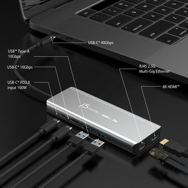 USB Hub J5create JCD403 USB4 8K Multi-Port Hub Grey (JCD403-N) - obraz 4