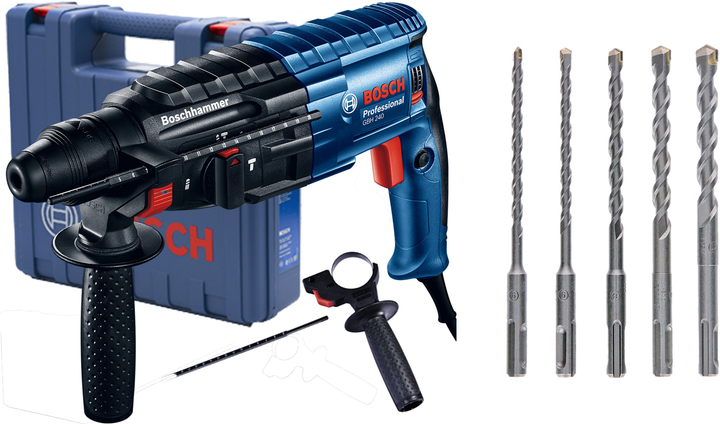 Набор Перфоратор сетевой Bosch Professional GBH 240, 790 Вт, + Набор буров Bosch SDS Plus-1 6/6/8/10/12x160 мм (0611272100_2608579120) - изображение 1