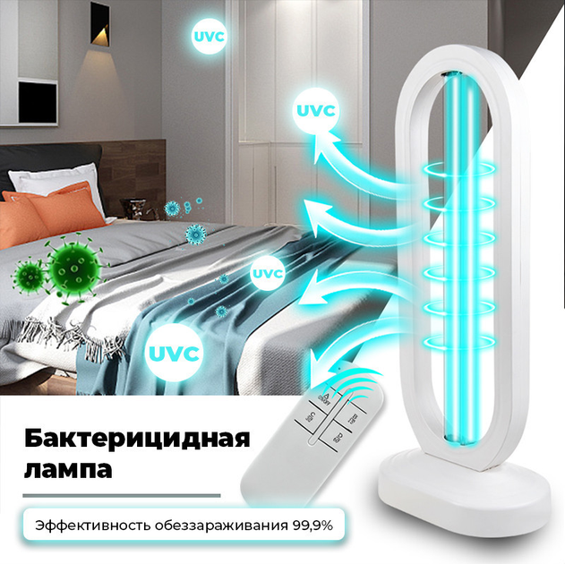 Универсальная Кварцевая Бактерицидная лампа UVC 38W Безозоновая с пультом дистанционного управления и таймером - изображение 2