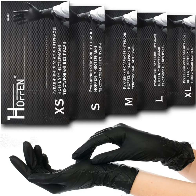 Перчатки нитриловые HOFFEN черные S 100 шт (0311539) - изображение 2
