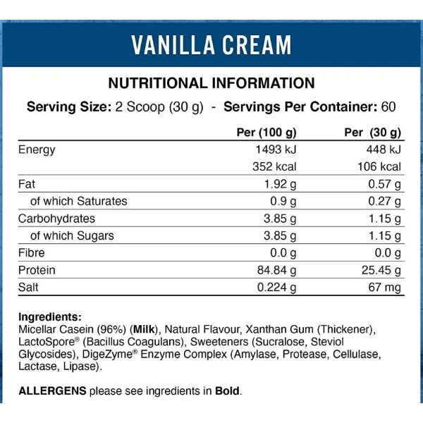 Протеин Applied Nutrition 100% Casein 1800 g /60 servings/ Vanilla - изображение 2