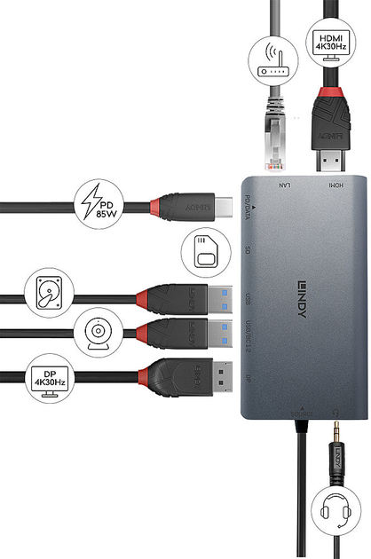 Stacja dokująca Lindy DST-Mini XT USB-C 4K 100W Grey (4002888433235) - obraz 5