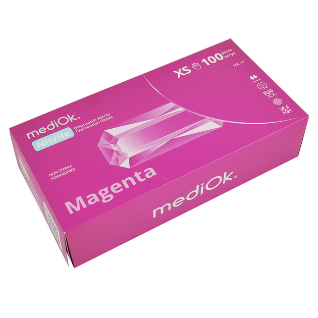 Рукавички нітрилові MediOk без тальку Magenta рожеві XS 100 шт (0304679) - зображення 2
