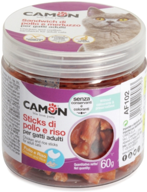 Лакомство для кошек Camon палочки из курицы и риса в тубе 60 г (8019808180793) - изображение 1