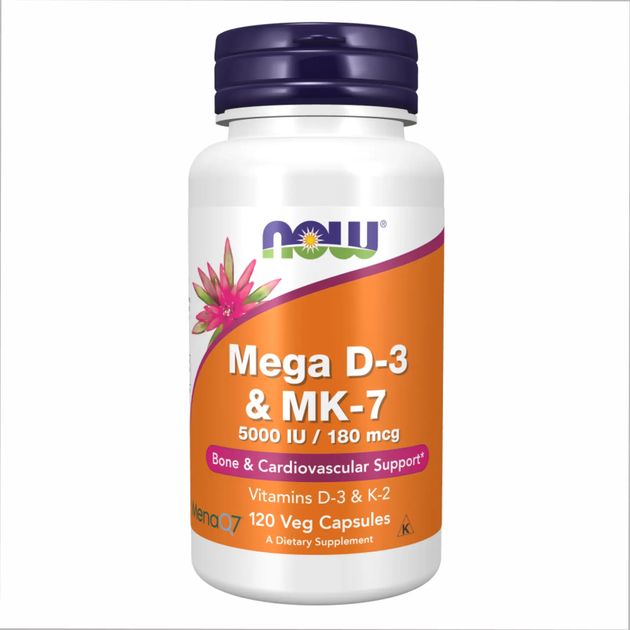Вітамін Д3 та К2 (МК-7) Now Mega D-3 and MK-7 5000 МE / 180 мкг 120 вег капс - Фото 1 Вітамін Д3 та К2 (МК-7) Now Mega D-3 and MK-7 5000 МE / 180 мкг 120 вег капс - зображення 1