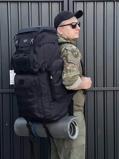Універсальна військова сумка, армійська сумка містка 70л тактичний рюкзак Хакі Чорний - зображення 2