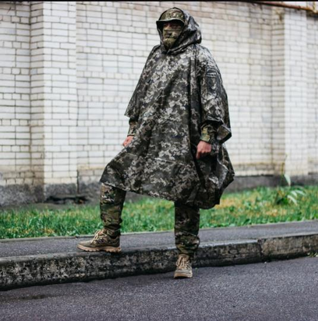 Тактический дождевик пончо универсальный водонепроницаемый тактический плащ для военных пиксель - изображение 1