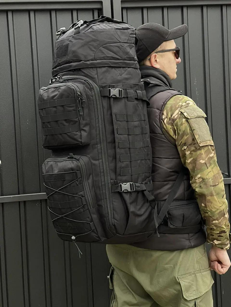 Універсальна сумка каркасна військова, армійська сумка містка 90л тактичний рюкзак Чорний - зображення 1