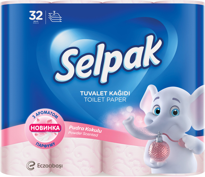 Папір туалетний Selpak Perfumed Целюлозний Кольоровий з ароматом Пудра 32 рулони (32763300) (8690530324824) - зображення 1
