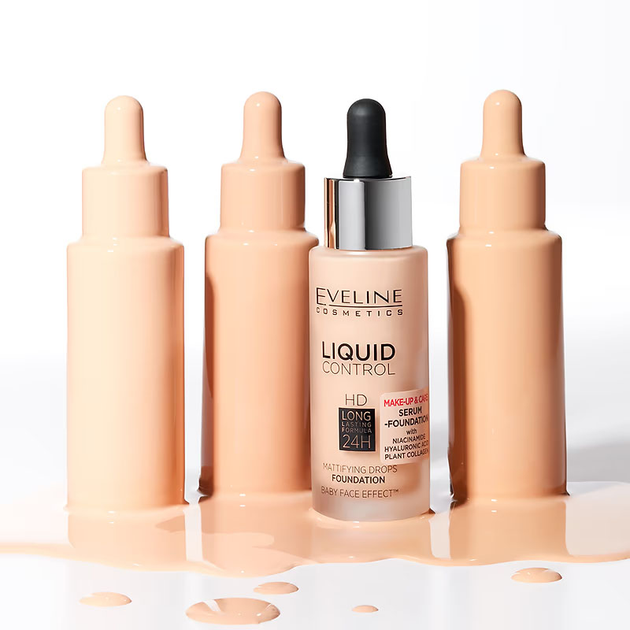 Рідка тональна основа Eveline Liquid Control 010 Light Beige з ніацинамідом 32 мл (5903416058243) - зображення 7