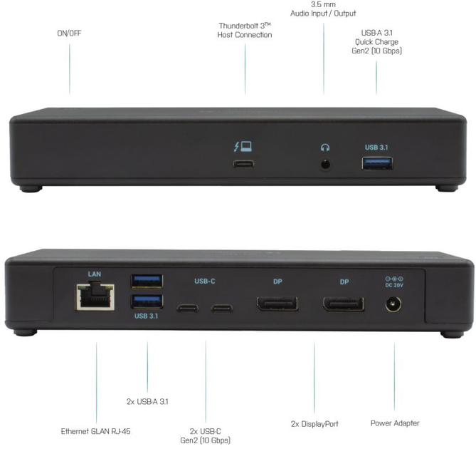 Stacja dokująca i-Tec Thunderbolt3/USB-C Dual DisplayPort 4K + Power Delivery 85W Black (TB3CDUALDPDOCKPD) - obraz 4