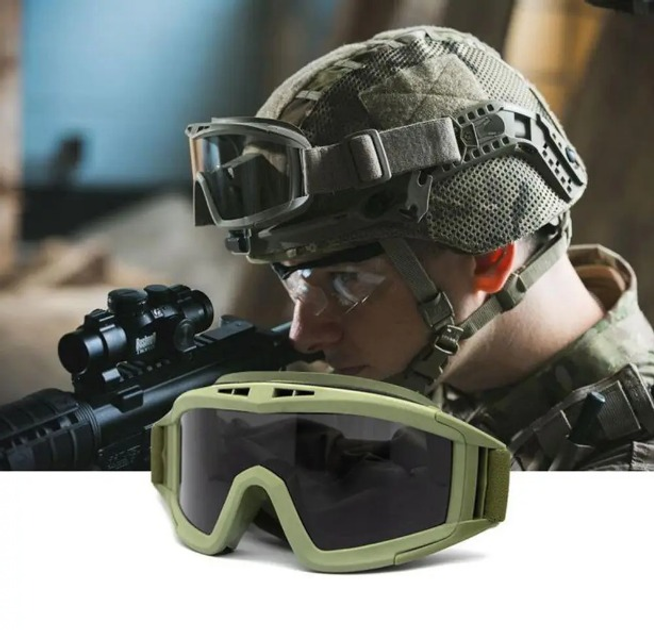 Защитные баллистические очки цвет Олива, очки со сменными стеклами (3 шт. в комплекте) - изображение 2