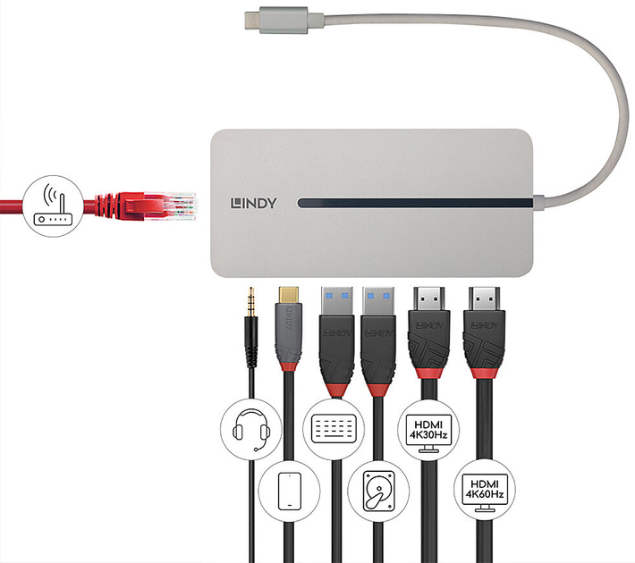 Stacja dokująca Lindy DST-Mx Duo USB-C 4K 100W Silver (4002888433600) - obraz 5