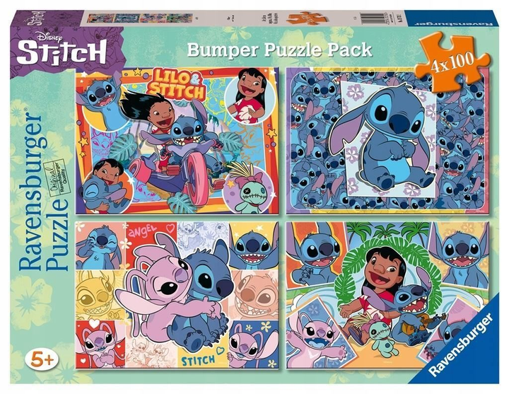 Zestaw puzzli Ravensburger Disney Stitch 26 x 36 cm 4 x 100 elementów (4005556057313) - obraz 1