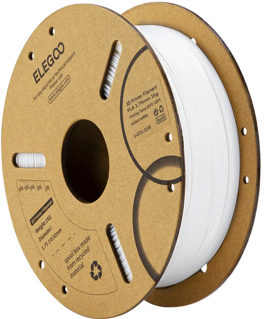 Пластик ELEGOO PLA Filament для 3D принтера 1 кг 1.75 мм Белый (50.203.0039) - Фото 1 Пластик ELEGOO PLA Filament для 3D принтера 1 кг 1.75 мм Белый (50.203.0039) - изображение 1