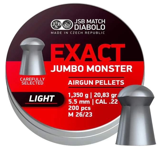 Пули пневматические JSB Diabolo Jumbo Monster Light кал. 5,5 мм 1.350 г 200 шт/уп - изображение 1