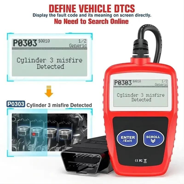 Диагностический автомобильный адаптер автосканер OBD2 с экраном Witson MS309 - изображение 2