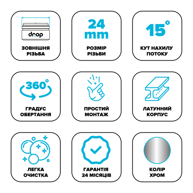 Поворотний адаптер 360° DROP PM360T для змішувача - Кут нахилу 15°, зовнішня М 24 мм - Фото 6 Поворотний адаптер 360° DROP PM360T для змішувача - Кут нахилу 15°, зовнішня М 24 мм - зображення 6